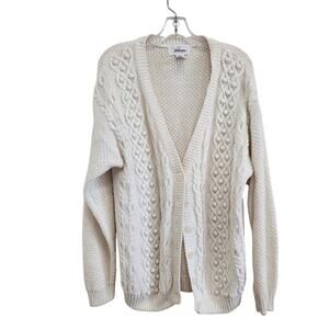 Vintage Worthington Chunky Pom Pom Granny Cottage Sweater Ivory Sz Large